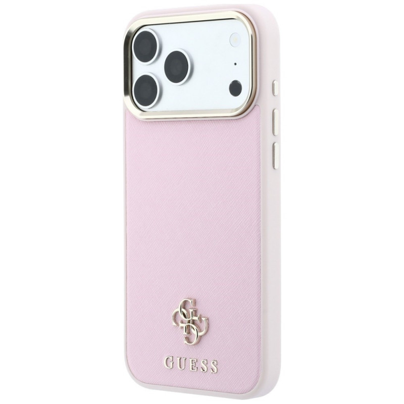Guess Saffiano Small 4G & Classic Logo MagSafe -suojakotelo Apple iPhone 18 Pro / 17 Pro -puhelimelle, pinkki