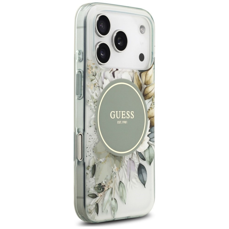 Guess IML Flower & Tonal Circle MagSafe -suojakotelo Apple iPhone 18 Pro Max / 17 Pro Max -puhelimelle, vihreä
