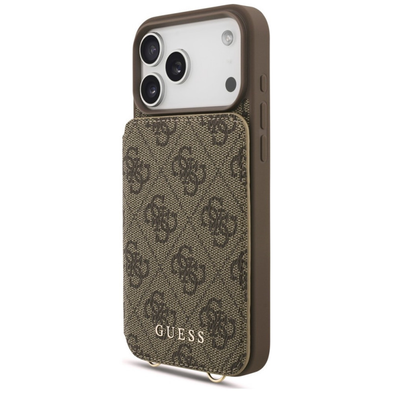 Guess 4G Cardslots & Magnetic Closure Crossbody -kotelo Apple iPhone 18 Pro / 17 Pro -puhelimelle, ruskea
