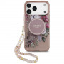 Guess IML Flowers Pearl Strap MagSafe -suojakuori Apple iPhone 18 Pro / 17 Pro -puhelimelle, pinkki