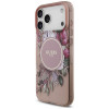 Guess IML Flowers Pearl Strap MagSafe -suojakuori Apple iPhone 18 Pro / 17 Pro -puhelimelle, pinkki