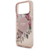 Guess IML Flowers Pearl Strap MagSafe -suojakuori Apple iPhone 18 Pro / 17 Pro -puhelimelle, pinkki