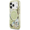 Guess IML Glitter Flowers Triangle MagSafe -suojakotelo Apple iPhone 18 Pro Max / 17 Pro Max -puhelimelle, vihreä