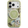 Guess IML Glitter Flowers Triangle MagSafe -suojakotelo Apple iPhone 18 Pro Max / 17 Pro Max -puhelimelle, vihreä