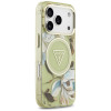 Guess IML Glitter Flowers Triangle MagSafe -suojakotelo Apple iPhone 18 Pro Max / 17 Pro Max -puhelimelle, vihreä