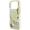 Guess IML Glitter Flowers Triangle MagSafe -suojakotelo Apple iPhone 18 Pro Max / 17 Pro Max -puhelimelle, vihreä