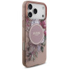 Guess IML Flowers Pearl Strap MagSafe -suojakotelo Apple iPhone 18 Pro Max / 17 Pro Max -puhelimelle, pinkki