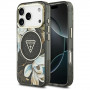 Guess IML Glitter Flowers Triangle MagSafe -kuori Apple iPhone 18 Pro Max / 17 Pro Max -puhelimelle, musta