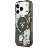 Guess IML Glitter Flowers Triangle MagSafe -kuori Apple iPhone 18 Pro Max / 17 Pro Max -puhelimelle, musta