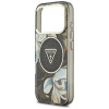 Guess IML Glitter Flowers Triangle MagSafe -kuori Apple iPhone 18 Pro Max / 17 Pro Max -puhelimelle, musta