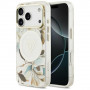 Guess IML Glitter Flowers Triangle MagSafe -suojakotelo Apple iPhone 18 Pro Max / 17 Pro Max -puhelimelle, valkoinen