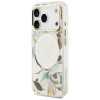 Guess IML Glitter Flowers Triangle MagSafe -suojakotelo Apple iPhone 18 Pro Max / 17 Pro Max -puhelimelle, valkoinen