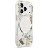 Guess IML Glitter Flowers Triangle MagSafe -suojakotelo Apple iPhone 18 Pro Max / 17 Pro Max -puhelimelle, valkoinen