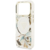 Guess IML Glitter Flowers Triangle MagSafe -suojakotelo Apple iPhone 18 Pro Max / 17 Pro Max -puhelimelle, valkoinen