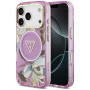 Guess IML Glitter Flowers Triangle MagSafe -suojakotelo Apple iPhone 18 Pro Max / 17 Pro Max -puhelimelle, violetti