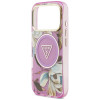 Guess IML Glitter Flowers Triangle MagSafe -suojakotelo Apple iPhone 18 Pro Max / 17 Pro Max -puhelimelle, violetti