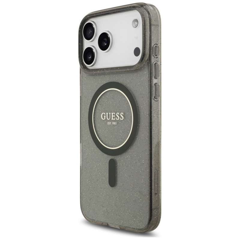 Guess IML Glitter Pearl Strap MagSafe -suojakotelo Apple iPhone 18 Pro Max / 17 Pro Max -puhelimelle, musta