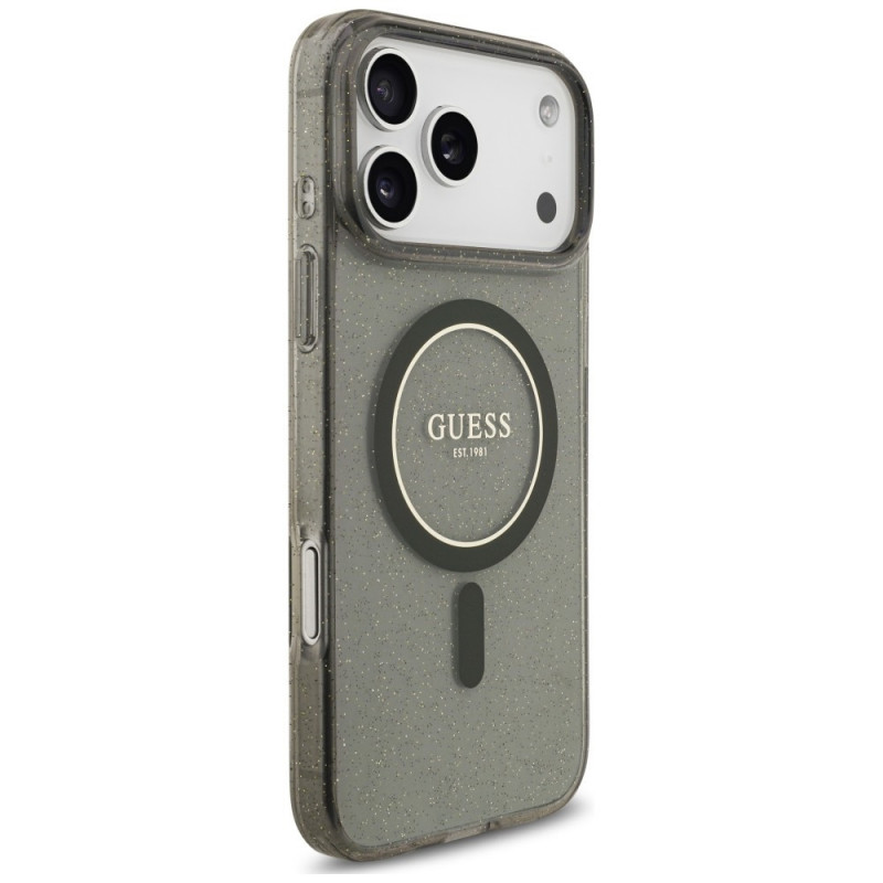 Guess IML Glitter Pearl Strap MagSafe -suojakotelo Apple iPhone 18 Pro Max / 17 Pro Max -puhelimelle, musta