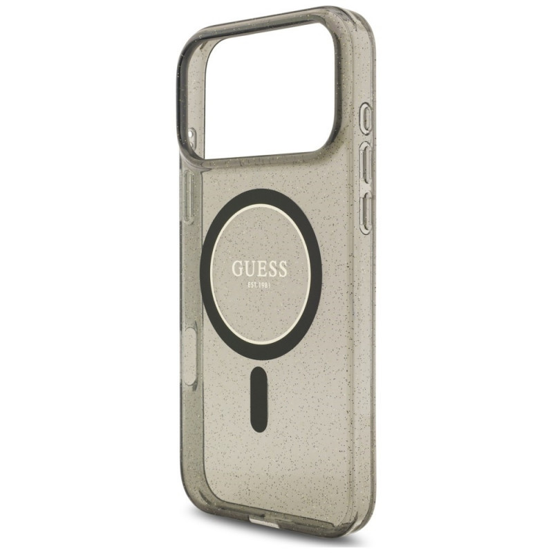 Guess IML Glitter Pearl Strap MagSafe -suojakotelo Apple iPhone 18 Pro Max / 17 Pro Max -puhelimelle, musta