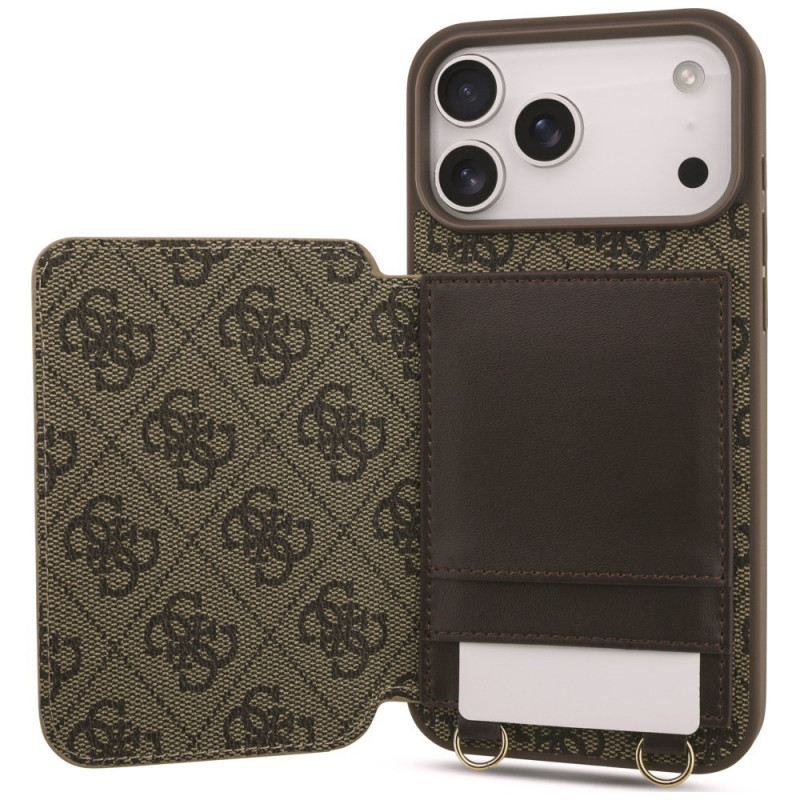 Guess 4G Cardslots & Magnetic Closure Crossbody -kotelo Apple iPhone 18 Pro Max / 17 Pro Max -puhelimelle, ruskea