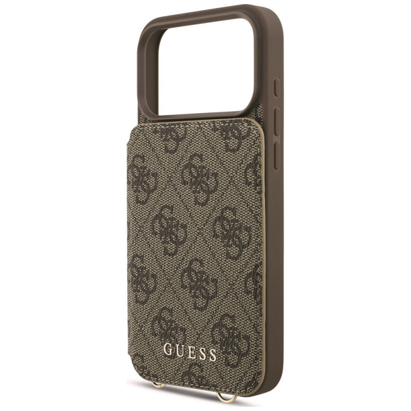 Guess 4G Cardslots & Magnetic Closure Crossbody -kotelo Apple iPhone 18 Pro Max / 17 Pro Max -puhelimelle, ruskea