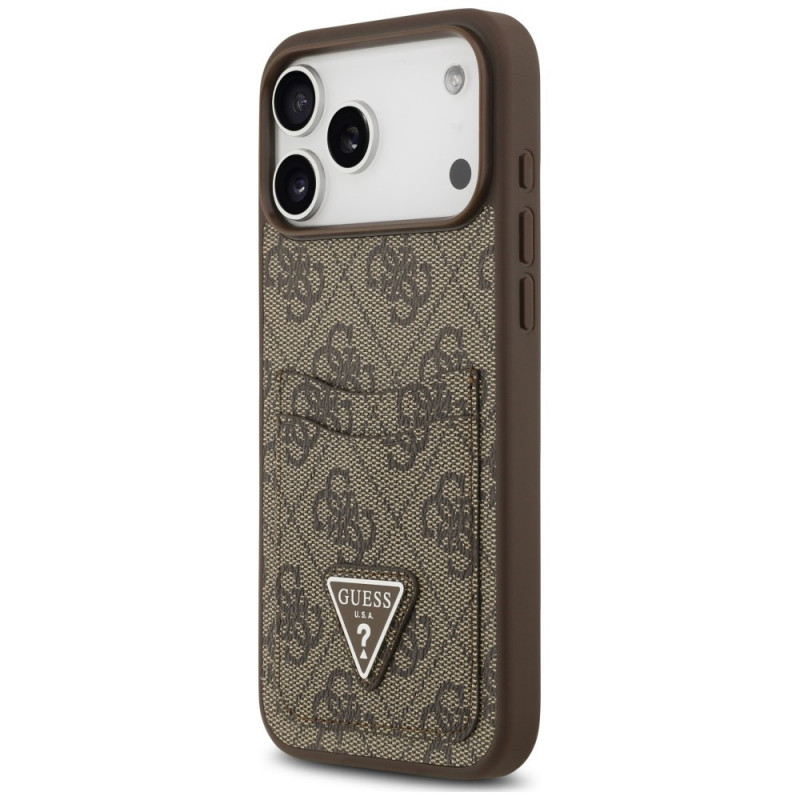 Guess 4G Double Card Triangle -suojakotelo Apple iPhone 18 Pro Max / 17 Pro Max -puhelimelle, ruskea