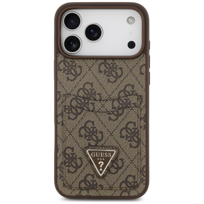 Guess 4G Double Card Triangle -suojakotelo Apple iPhone 18 Pro Max / 17 Pro Max -puhelimelle, ruskea