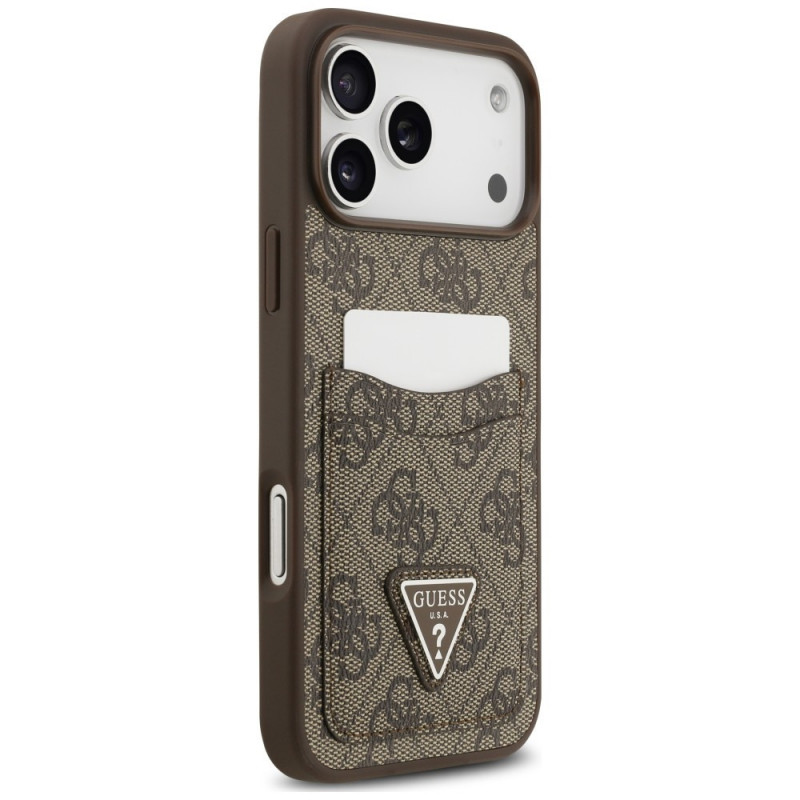 Guess 4G Double Card Triangle -suojakotelo Apple iPhone 18 Pro Max / 17 Pro Max -puhelimelle, ruskea