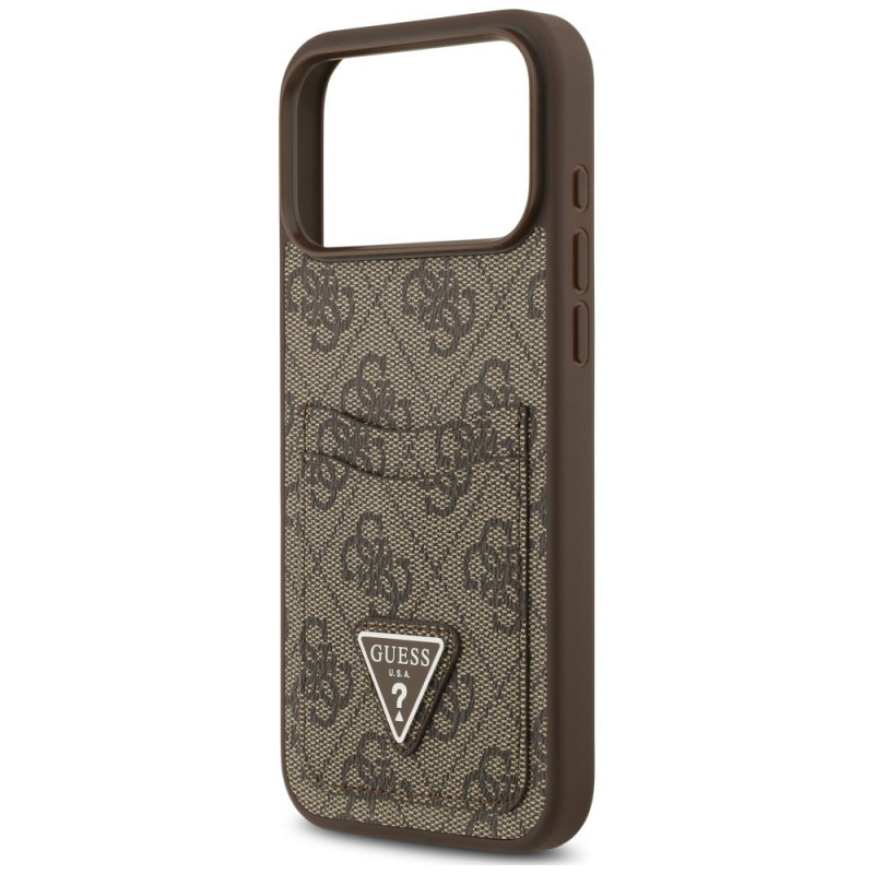 Guess 4G Double Card Triangle -suojakotelo Apple iPhone 18 Pro Max / 17 Pro Max -puhelimelle, ruskea