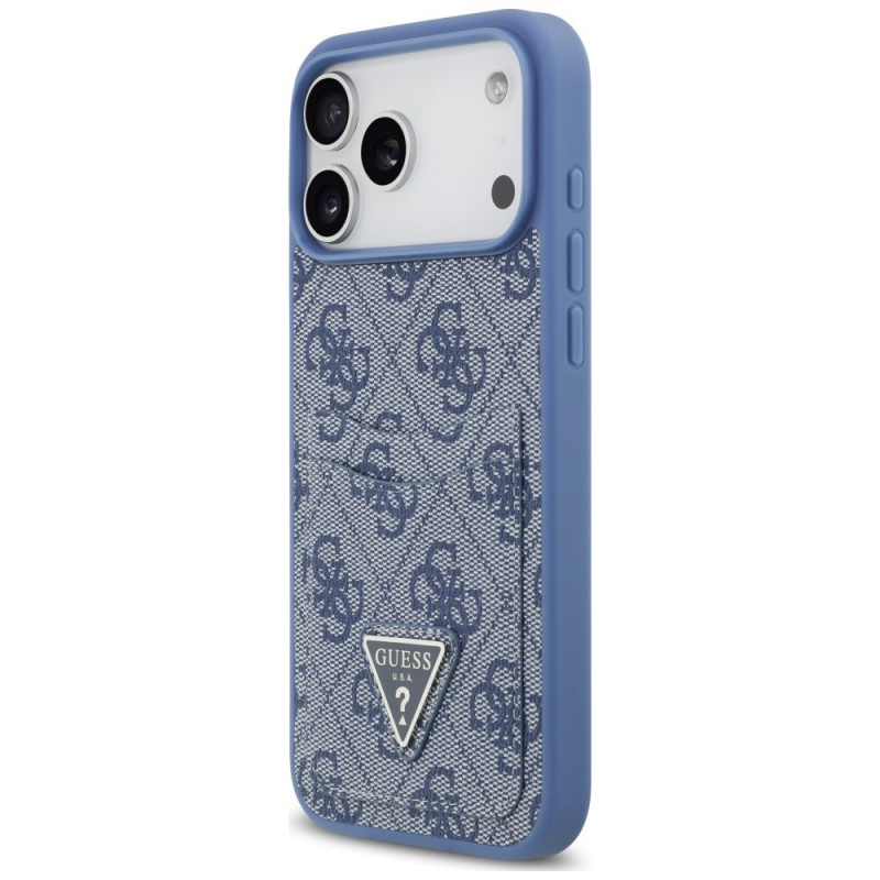 Guess 4G Double Card Triangle -suojakotelo Apple iPhone 18 Pro Max / 17 Pro Max -puhelimelle, sininen