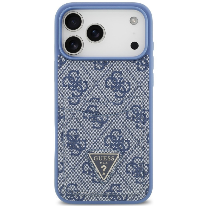 Guess 4G Double Card Triangle -suojakotelo Apple iPhone 18 Pro Max / 17 Pro Max -puhelimelle, sininen
