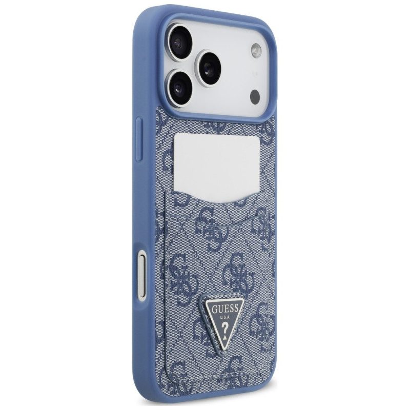 Guess 4G Double Card Triangle -suojakotelo Apple iPhone 18 Pro Max / 17 Pro Max -puhelimelle, sininen