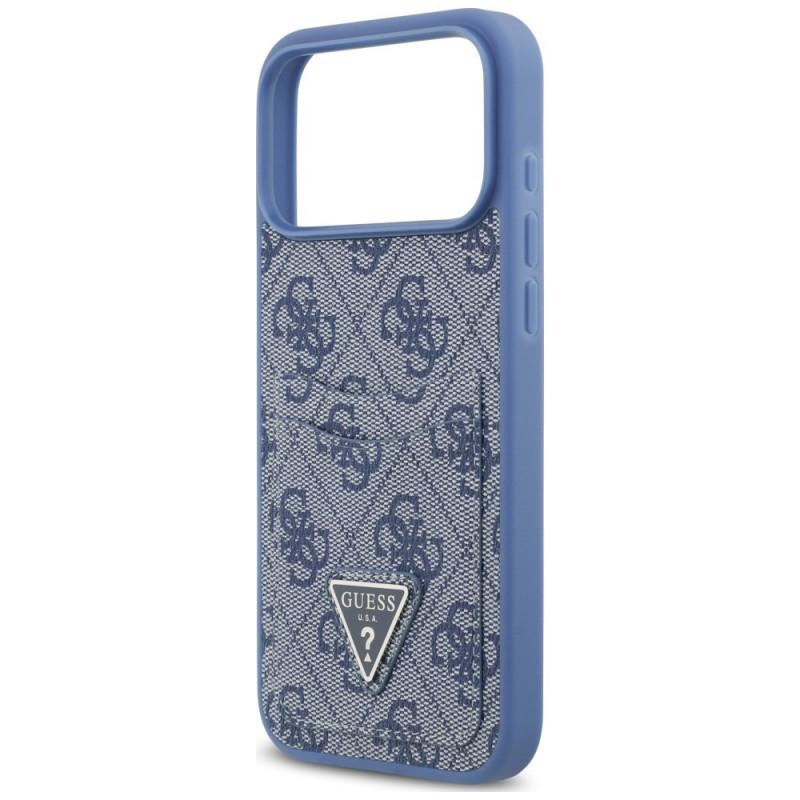 Guess 4G Double Card Triangle -suojakotelo Apple iPhone 18 Pro Max / 17 Pro Max -puhelimelle, sininen
