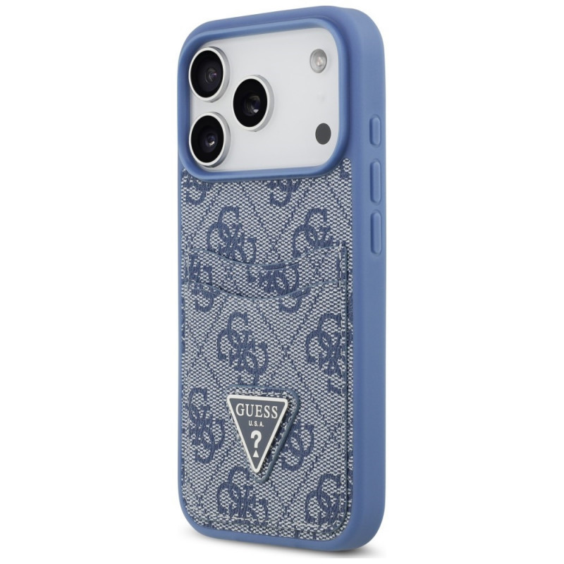 Guess 4G Double Card Triangle -suojakotelo Apple iPhone 18 Pro / 17 Pro -puhelimelle, sininen