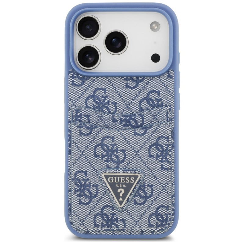 Guess 4G Double Card Triangle -suojakotelo Apple iPhone 18 Pro / 17 Pro -puhelimelle, sininen