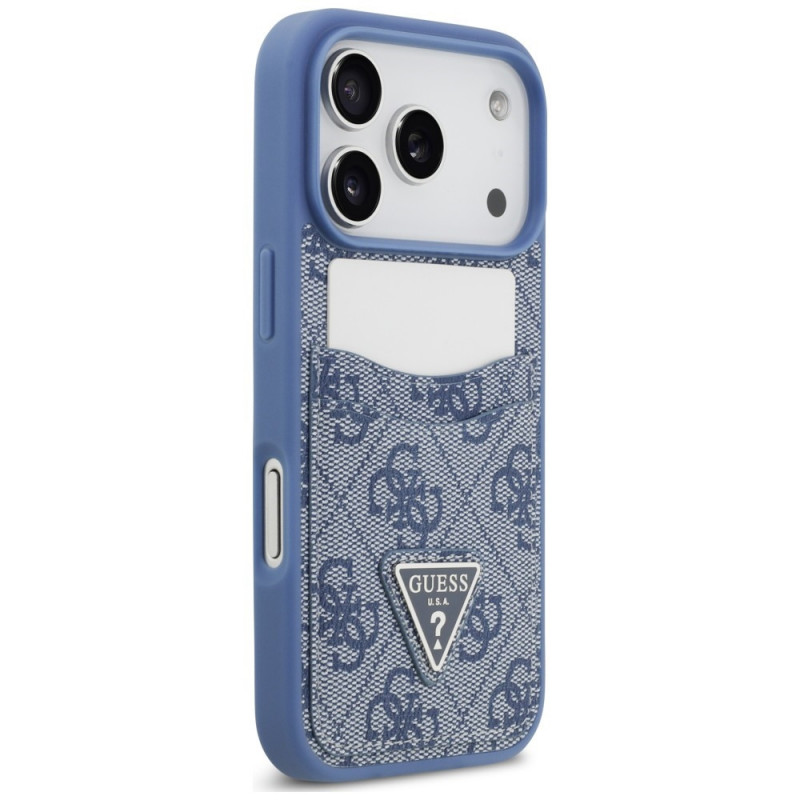 Guess 4G Double Card Triangle -suojakotelo Apple iPhone 18 Pro / 17 Pro -puhelimelle, sininen