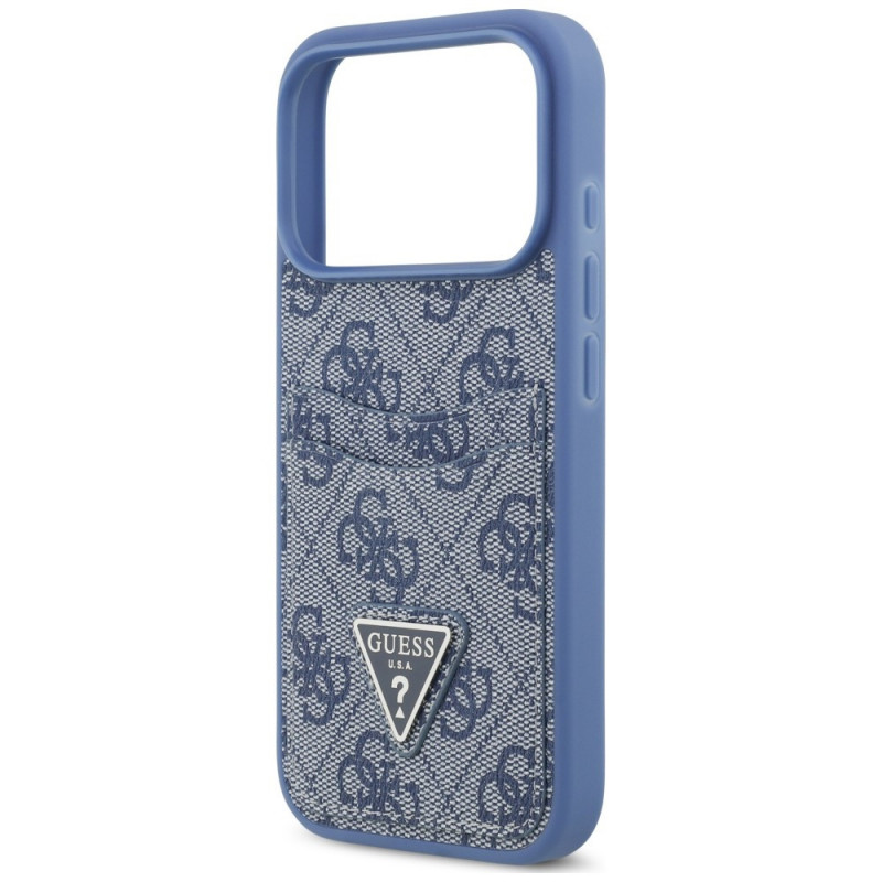 Guess 4G Double Card Triangle -suojakotelo Apple iPhone 18 Pro / 17 Pro -puhelimelle, sininen
