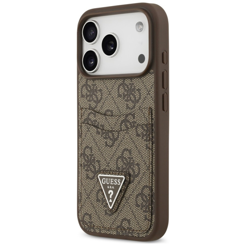 Guess 4G Double Card Triangle -suojakotelo Apple iPhone 18 Pro / 17 Pro -puhelimelle, ruskea