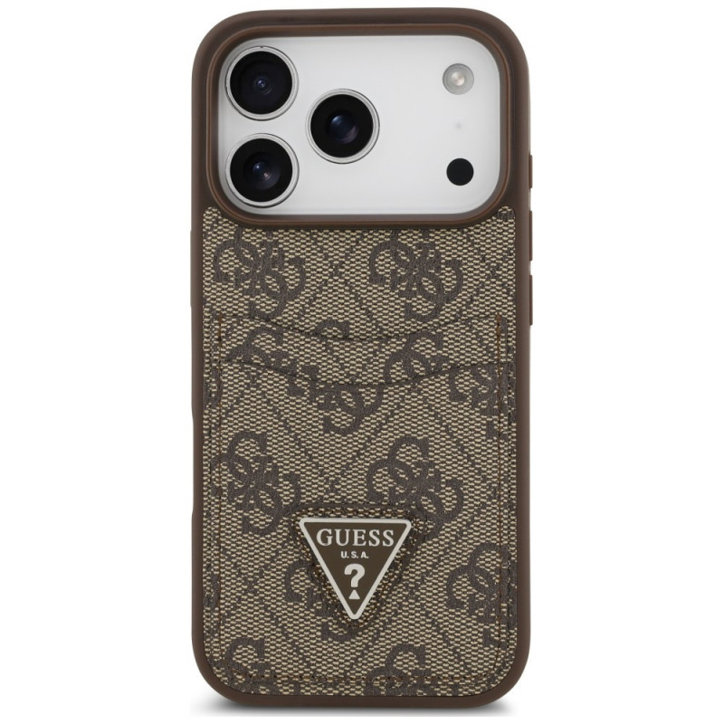 Guess 4G Double Card Triangle -suojakotelo Apple iPhone 18 Pro / 17 Pro -puhelimelle, ruskea