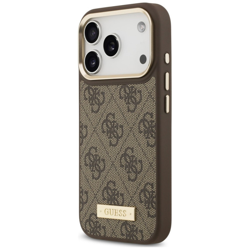 Guess 4G Logo Plate MagSafe -suojakotelo Apple iPhone 18 Pro Max / 17 Pro Max -puhelimelle, ruskea