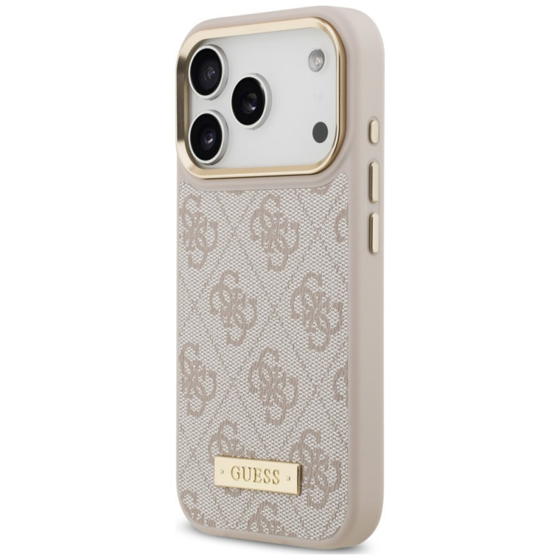 Guess 4G Logo Plate MagSafe -suojakotelo Apple iPhone 18 Pro / 17 Pro -puhelimelle, pinkki