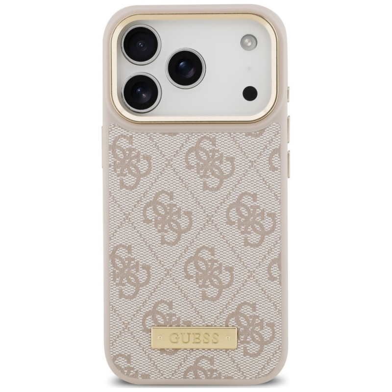 Guess 4G Logo Plate MagSafe -suojakotelo Apple iPhone 18 Pro / 17 Pro -puhelimelle, pinkki