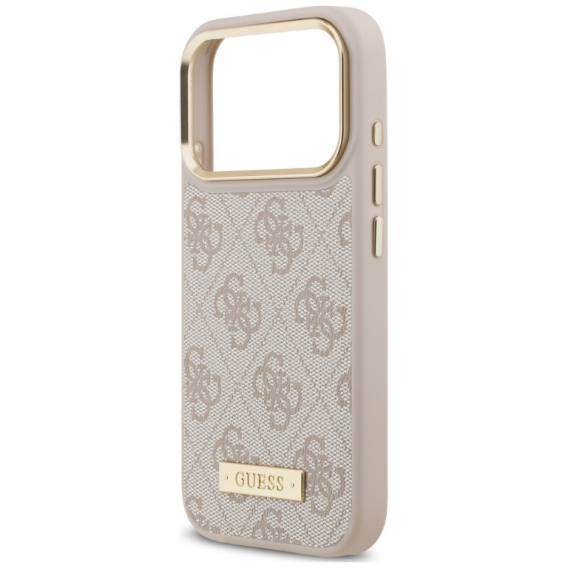 Guess 4G Logo Plate MagSafe -suojakotelo Apple iPhone 18 Pro / 17 Pro -puhelimelle, pinkki