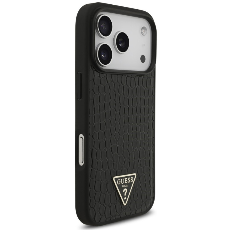 Guess Croco Triangle Logo MagSafe -suojakotelo Apple iPhone 18 Pro / 17 Pro -puhelimelle, musta