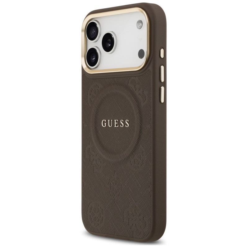 Guess Peony Hot Stamp MagSafe -suojakotelo Apple iPhone 18 Pro Max / 17 Pro Max -puhelimelle, ruskea