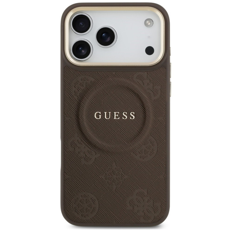 Guess Peony Hot Stamp MagSafe -suojakotelo Apple iPhone 18 Pro Max / 17 Pro Max -puhelimelle, ruskea