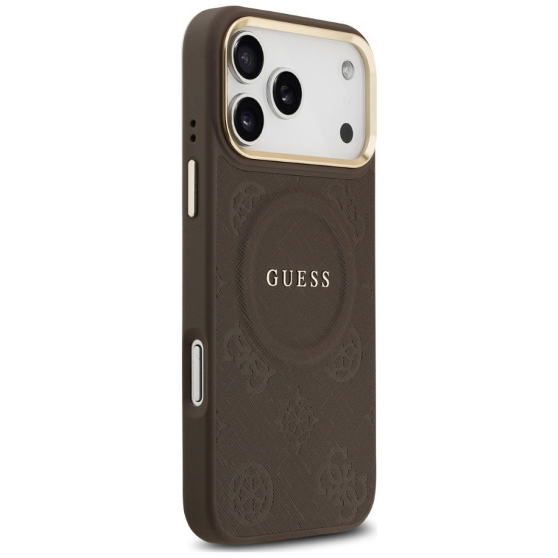 Guess Peony Hot Stamp MagSafe -suojakotelo Apple iPhone 18 Pro Max / 17 Pro Max -puhelimelle, ruskea