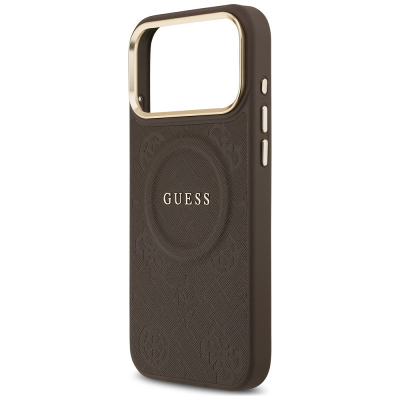 Guess Peony Hot Stamp MagSafe -suojakotelo Apple iPhone 18 Pro Max / 17 Pro Max -puhelimelle, ruskea