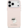 Karl Lagerfeld Silicone Choupette Metal Pin -suojakotelo Apple iPhone 18 Pro Max / 17 Pro Max -puhelimelle, pinkki