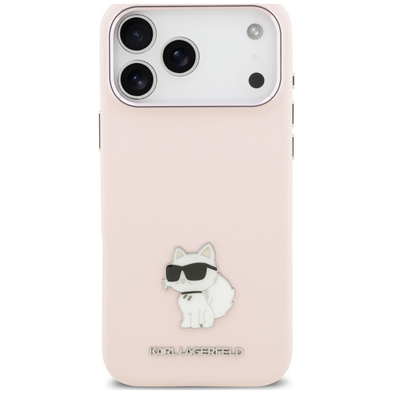Karl Lagerfeld Silicone Choupette Metal Pin -suojakotelo Apple iPhone 18 Pro Max / 17 Pro Max -puhelimelle, pinkki